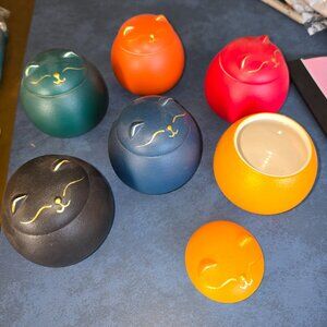 Porcelain Cat Tea Jars - Set of 6